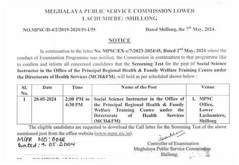 MEGHALA YA PUBLIC SERVICE COMMISSION s/: No. MPSC/Ex.